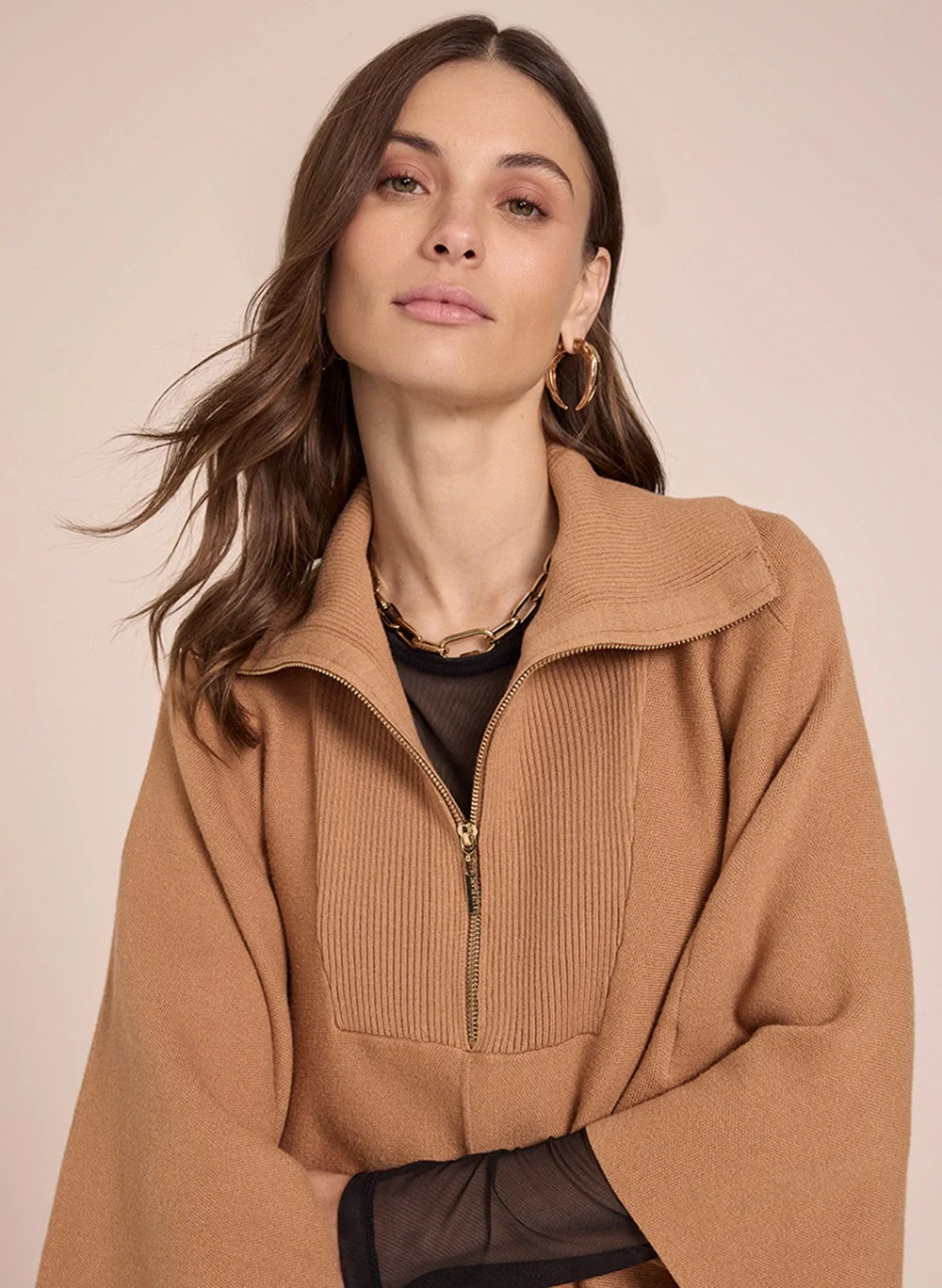 Poncho Paola Caramelo Tricot Feminino